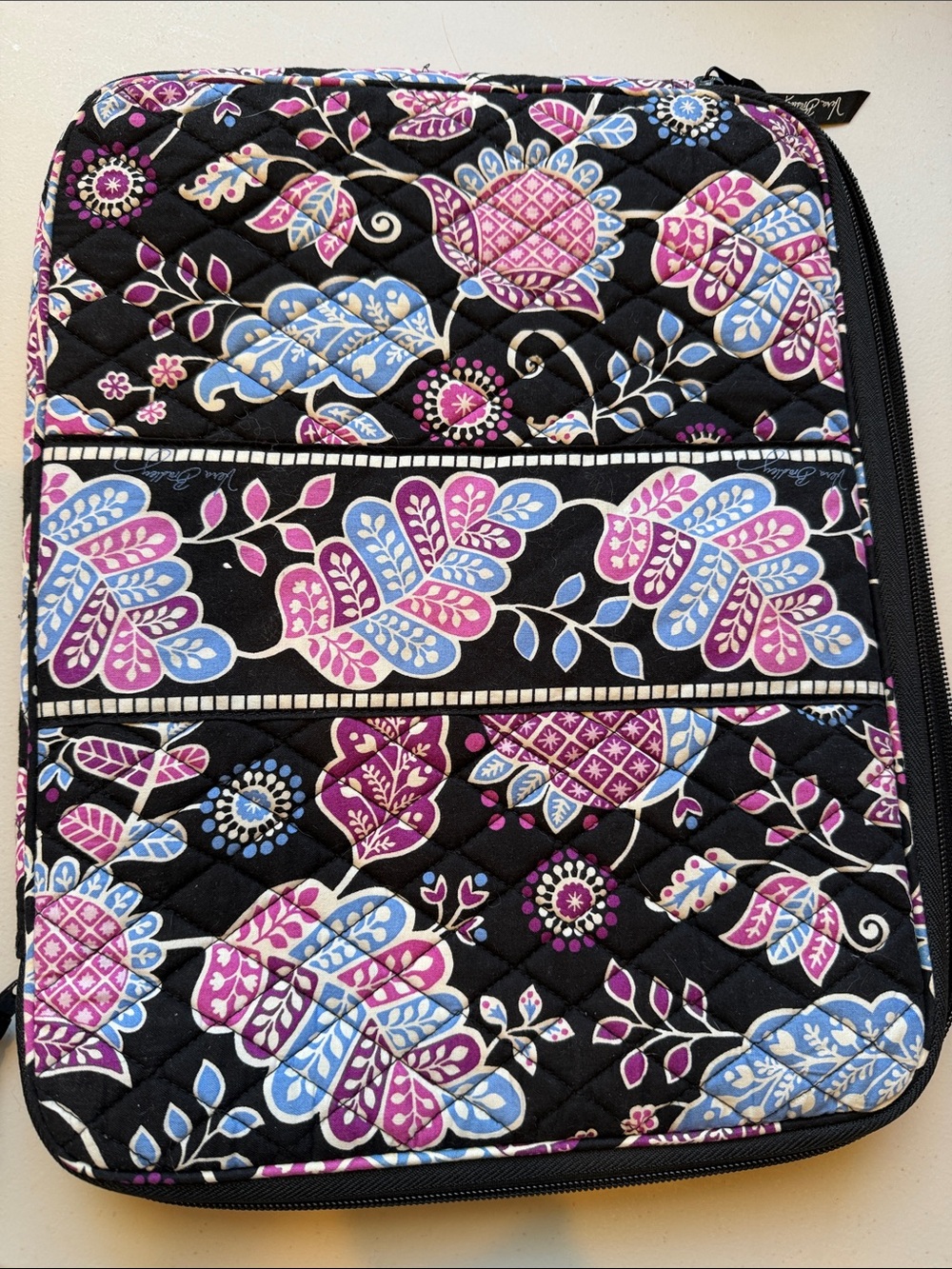 Vera Bradley Quilted Floral Tablet Sleeve Alpine Floral Black with Pink & Blue